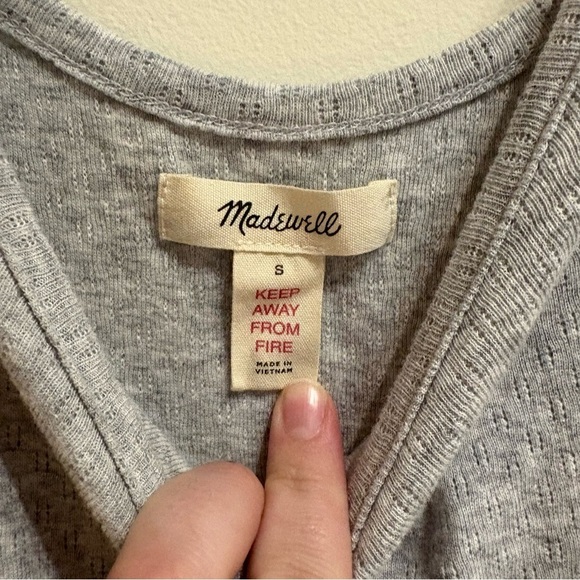 Madewell Knit Pointelle Tie-Strap Pajama Jumpsuit Heather Baby Grey Size Small - Picture 7 of 8